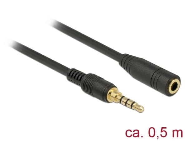 Delock - Jatkojohto audiokaapelille - 4-napainen ministik uros 4-napaiseen ministik naaraaseen - 50 cm - musta - musta
