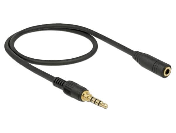 Delock - Jatkojohto audiokaapelille - 4-napainen ministik uros 4-napaiseen ministik naaraaseen - 50 cm - musta - musta