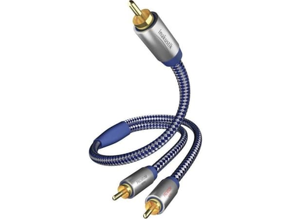 in-akustik Premium Audio - Lydkabel - RCA hann til RCA x 2 hann - 2 m - dobbeltisolert - blå, sølv