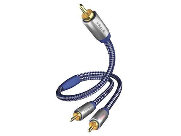 in-akustik Premium Audio - Lydkabel - RCA hann til RCA x 2 hann - 2 m - dobbeltisolert - blå, sølv