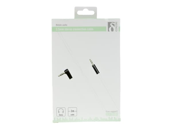 DELTACO AUD-123 - Ljudkabel - mini-phone stereo 3.5 mm hane till mini-phone stereo 3.5 mm hane - 1 m - vit - vinklad kontakt