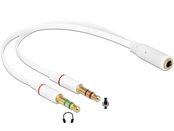 DeLOCK - Headsetadapter - stereo mini-jack (hann) til 4-pin mini-jack (hun) - 20 cm - hvit