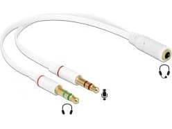 DeLOCK - Headsetadapter - stereo mini-jack (hann) til 4-pin mini-jack (hun) - 20 cm - hvit