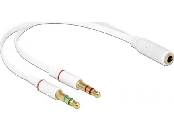 DeLOCK - Headsetadapter - stereo mini-jack (hann) til 4-pin mini-jack (hun) - 20 cm - hvit