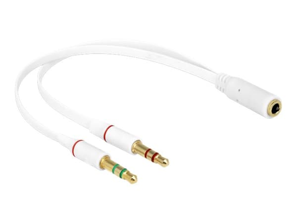 DeLOCK - Headsetadapter - stereo mini-jack (hann) til 4-pin mini-jack (hun) - 20 cm - hvit