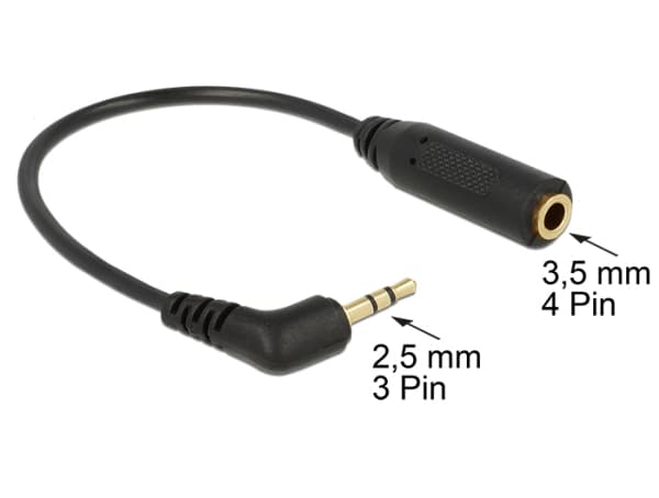 Delock - Hodetelefonadapter - 4-polet miniplugg hunn til stereo mikroplugg hann vinklet - 17 cm - svart