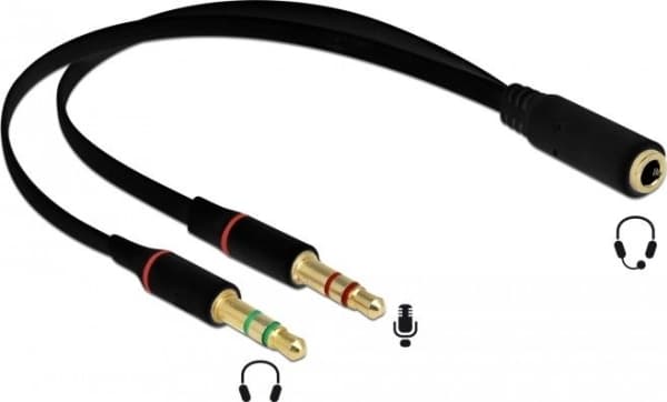 Delock - Headset-adapter - 4-poligt minijack hona till mini-phone stereo 3.5 mm hane - 20 cm - svart
