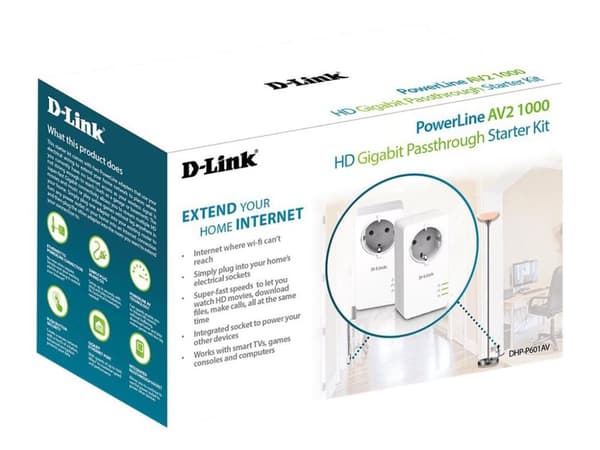 D-Link DHP-P601AV/E, 1000 Mbit/s, IEEE 802.3, IEEE 802.3u, Gigabitti Ethernet, 10,100,1000 Mbit/s, 128-bit AES, 3,7 W Valkoinen