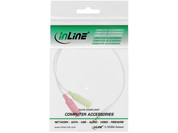 InLine 0.15m 3.5mm m/f, 3.5mm, Uros, 2 x 3.5mm, Naaras, 0,15 m, Valkoinen