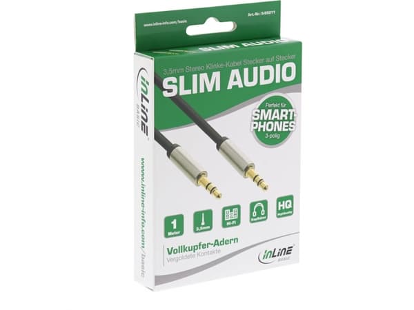 InLine S-99211, 3.5mm, Hankjønn, 3.5mm, Hankjønn, 1 m, Sort, Sølv