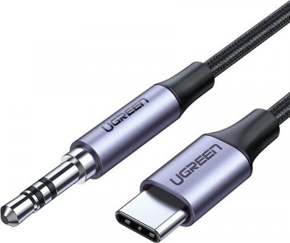 Ugreen 30633, 3.5mm, Hankjønn, USB Type-C, Hankjønn, 1 m, Sort, Sølv