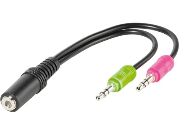 Vivanco Headset Adapter, 2 x 3.5mm, Hankjønn, 3.5mm, Hunkjønn, 0,1 m, Svart