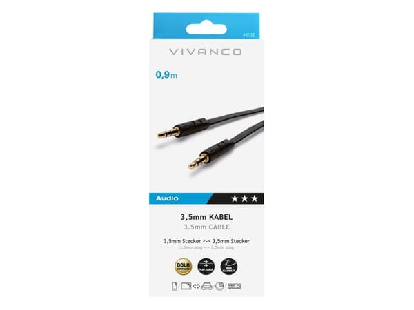 Vivanco 46/10 09FG, 3,5mm, Hankoppling, 3,5mm, Hankoppling, 0,9 m, Svart