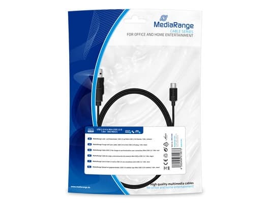 MediaRange MRCS188, 1,8 m, USB A, Mini-USB B, USB 2.0, 0,48 Gbit/sek., Sort