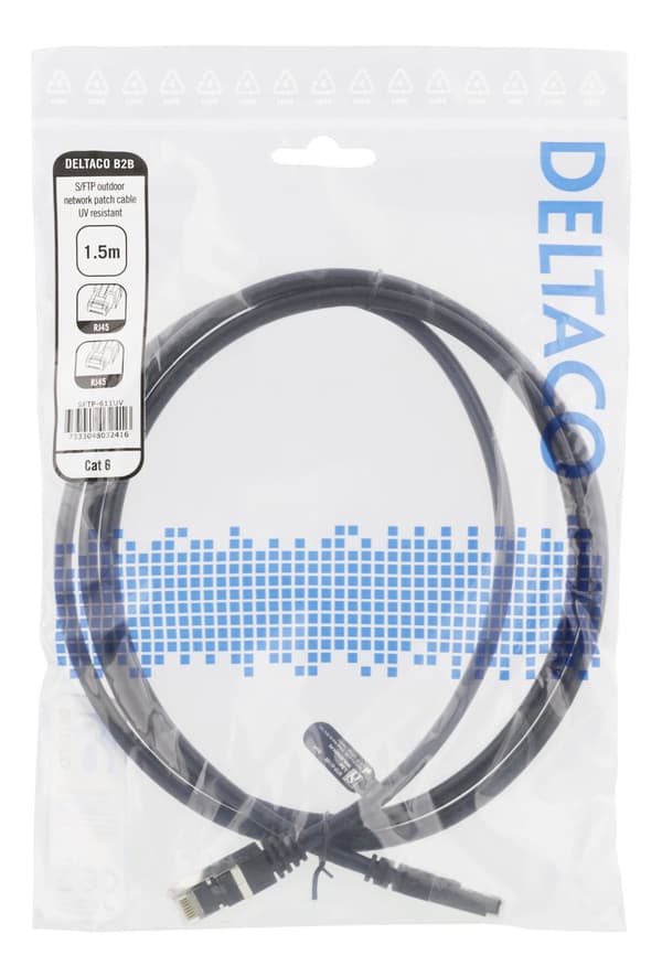 S/FTP Cat6 patch cable, 1.5m, 250MHz, UV resistant, black