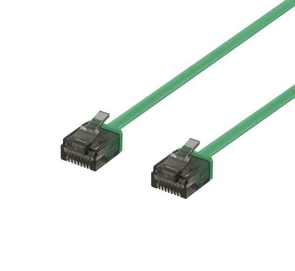 U/UTP Cat6a patch cable, flat, 0.5m, 1mm thick, green