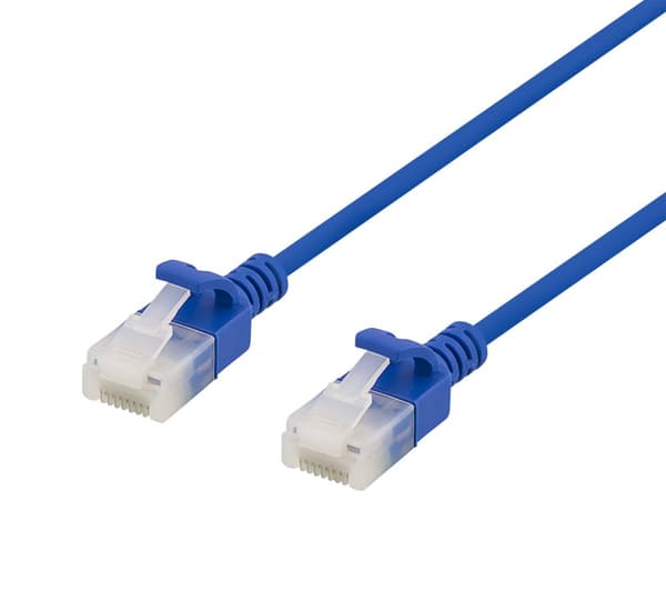U/UTP Cat6a patch cable, slim, 3.5mm diameter, 0.3m, blue