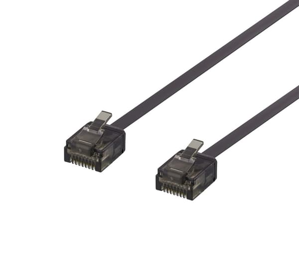 U/UTP Cat6a patch cable, flat, 2m, 1mm thick, black