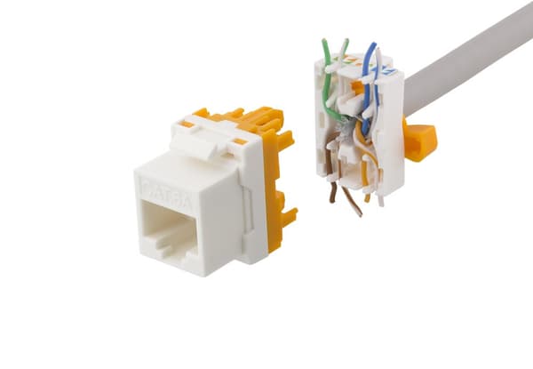 Cat6A Keystone jack, toolless, plastic, white/orange