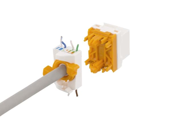 Cat6A Keystone jack, toolless, plastic, white/orange
