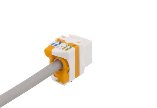 Cat6A Keystone jack, toolless, plastic, white/orange