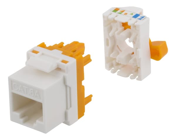Cat6A Keystone jack, toolless, plastic, white/orange