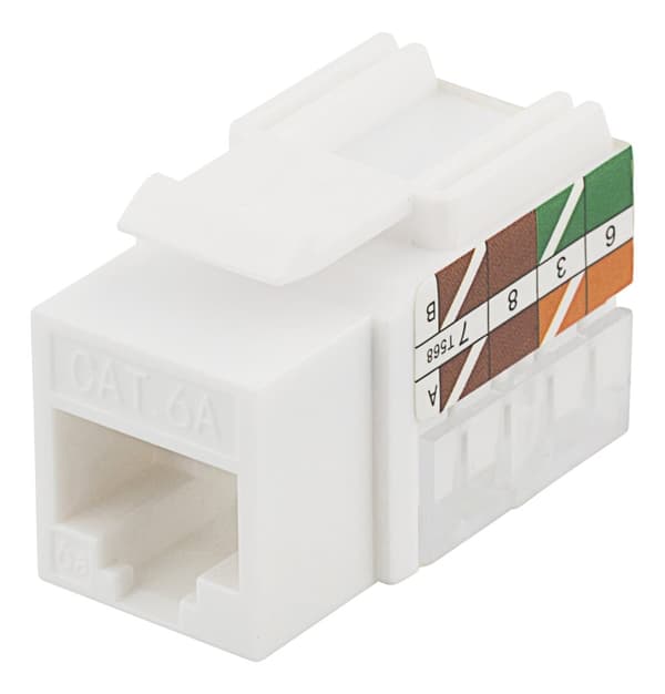Cat6A Keystone jack, LSA/110 termination, plastic, 90, white