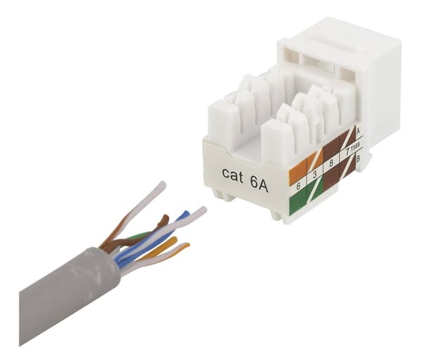Cat6A Keystone jack, LSA/110 termination, plastic, 90, white