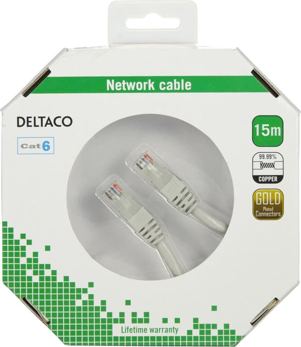 UTP Cat6 patch cable, LSZH, 15m, grey