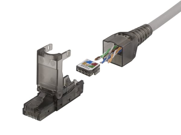 RJ45 plug Cat6A, unshielded, tool-less, grey