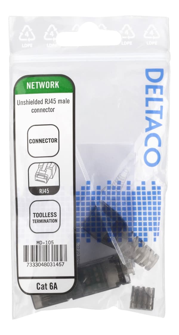RJ45 plug Cat6A, unshielded, tool-less, grey