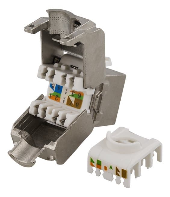 FTP Cat6a keystone connector, shielded, 22-26 AWG, Tool-free