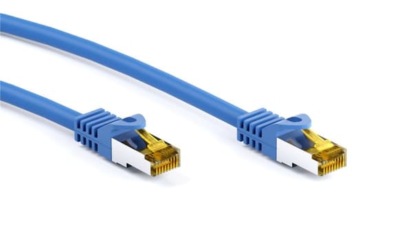 RJ45 netværkskabel S/FTP (PiMF), 500 MHz, med CAT 7 råkabel, blå, 7,5 m