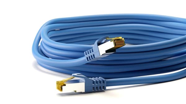 RJ45 netværkskabel S/FTP (PiMF), 500 MHz, med CAT 7 råkabel, blå, 7,5 m