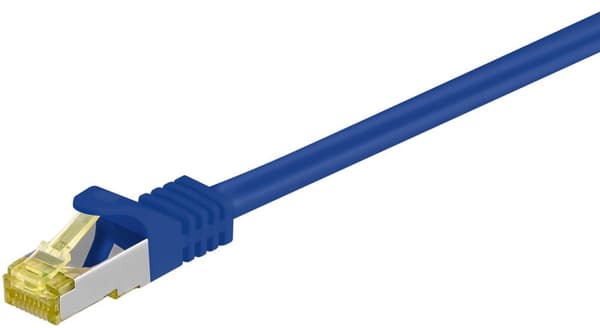 RJ45 netværkskabel S/FTP (PiMF), 500 MHz, med CAT 7 råkabel, blå, 7,5 m