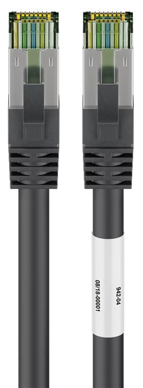 RJ45 (CAT 6A, 500 MHz) patchkabel med CAT 8.1 S/FTP råkabel, sort