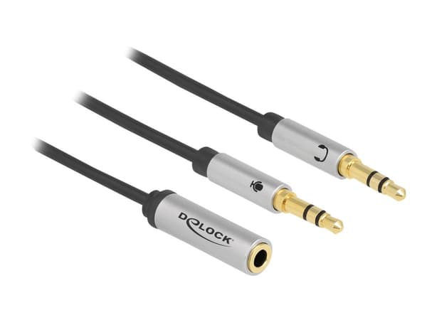 Delock - Headset-adapter - ministereo 3,5 mm 4 stift hona till mini-phone stereo 3.5 mm hane - 27 cm - svart
