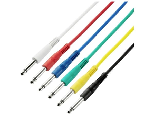 Adam Hall K3IPP0030SET Jack Audio Tilslutningskabel [6x Jackstik 6.3 mm (mono) - 6x Jackstik 6.3 mm (mono)] 0.30 m Hvid, Rød, Blå , Grøn, Gul, Sort