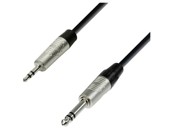 Adam Hall K4BVW0150 Jack Audio Tilslutningskabel [1x Jackstik 3,5 mm - 1x Jackstik 6.3 mm (stereo)] 1.50 m Sort