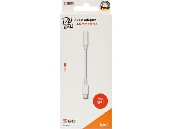 2GO 797008, 3.5mm, Hankjønn, USB Type-C, Hankjønn, 0,1 m, Hvit