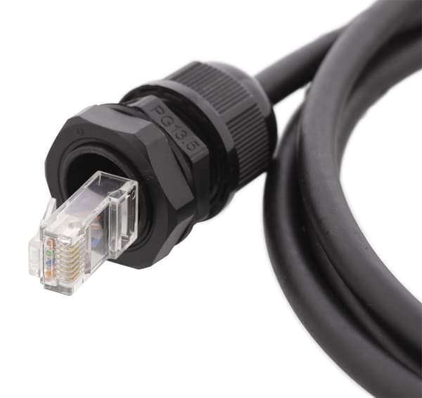 S/FTP Cat6a patch cable, 3m, IP68, PG13.5, black