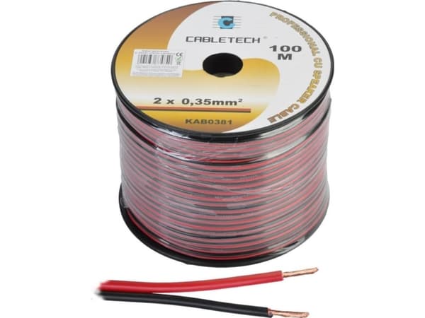 Cabletech Kabel for høyttalere 2x0,35mm² svart/rød (kobber)