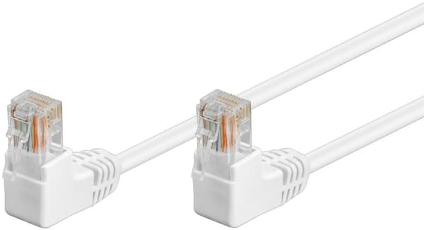 CAT 5e 2x patch-kaapeli, kulmassa 90°, U / UTP, valkoinen