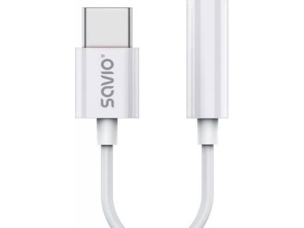 Savio AK-51, 3.5mm, Hunkjønn, USB Type-C, Hankjønn, 0,11 m, Hvit