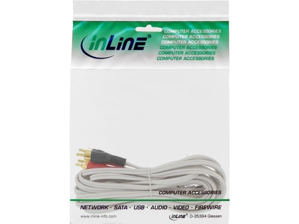 InLine 0.5m 2x RCA M/M, Manlig kontakt, 2 x RCA, Manlig kontakt, 0,5 m, Vit