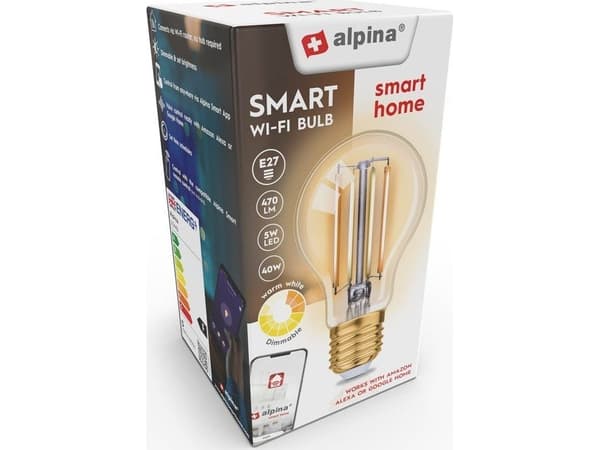 Alpina - Wi-Fi smart glödlampa E27 skruvfot 4,9 W varm vit
