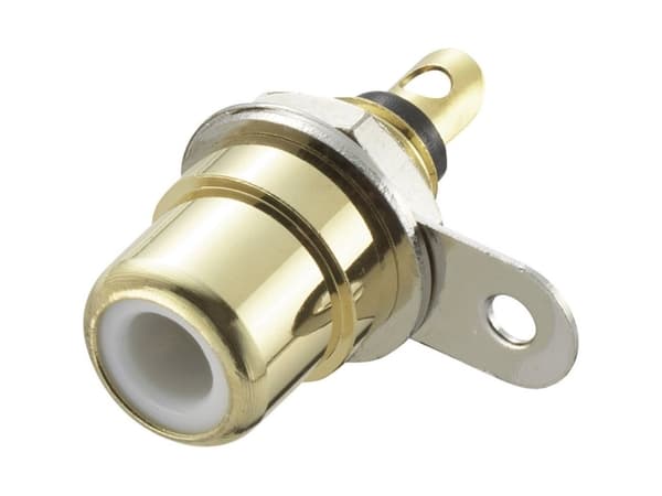 TRU COMPONENTS 719258 Cinch-stik Tilslutning, indbygning lodret Poltal: 2 Hvid 1 stk
