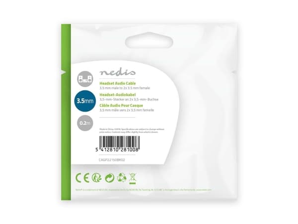 Nedis CAGP22150BK02, 2 x 3.5mm, Hunkjønn, 3.5mm, Hankjønn, 0,2 m, Sort