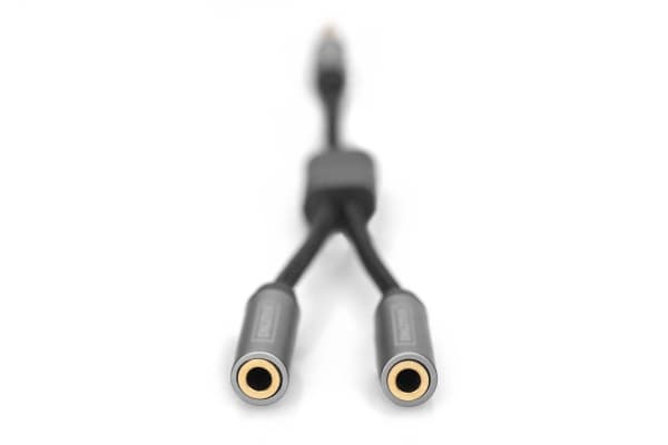 DIGITUS - Ljudsplitter - 4-poligt minijack kontakt till minijack mottagare - 20 cm - dubbelt skärmad - svart