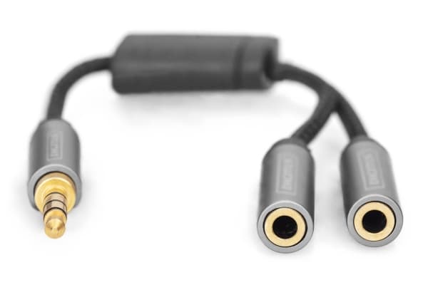 DIGITUS - Ljudsplitter - 4-poligt minijack kontakt till minijack mottagare - 20 cm - dubbelt skärmad - svart